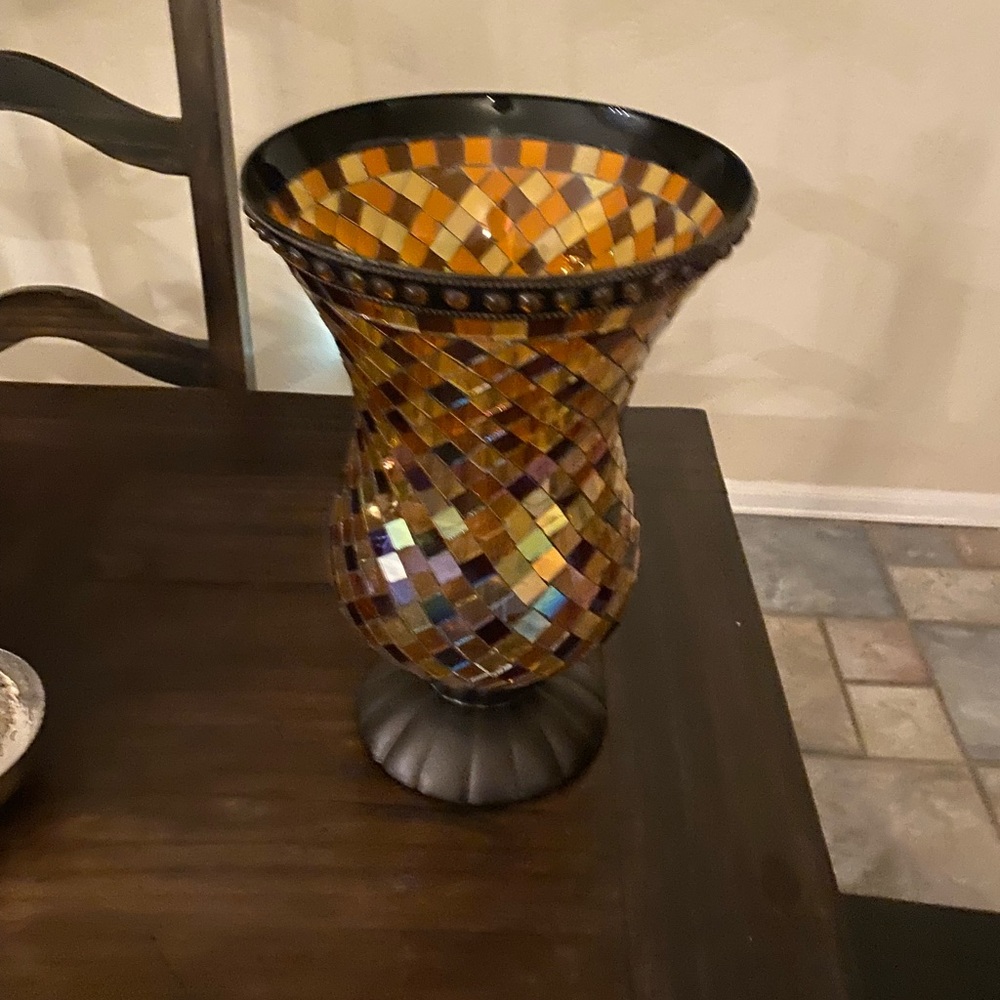 Earth tone mosaic candle holder